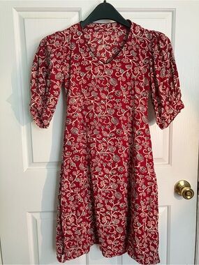 Red Floral V-neck Midi Tunic Dress